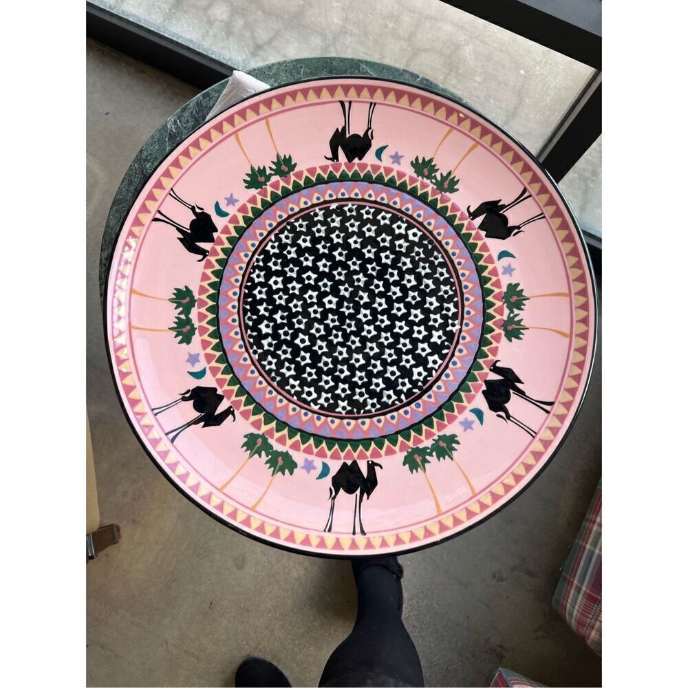 Denise Ford ‘91 Lead Free Ceramic Stunning Pink Hand Painted Signed Platter 17”